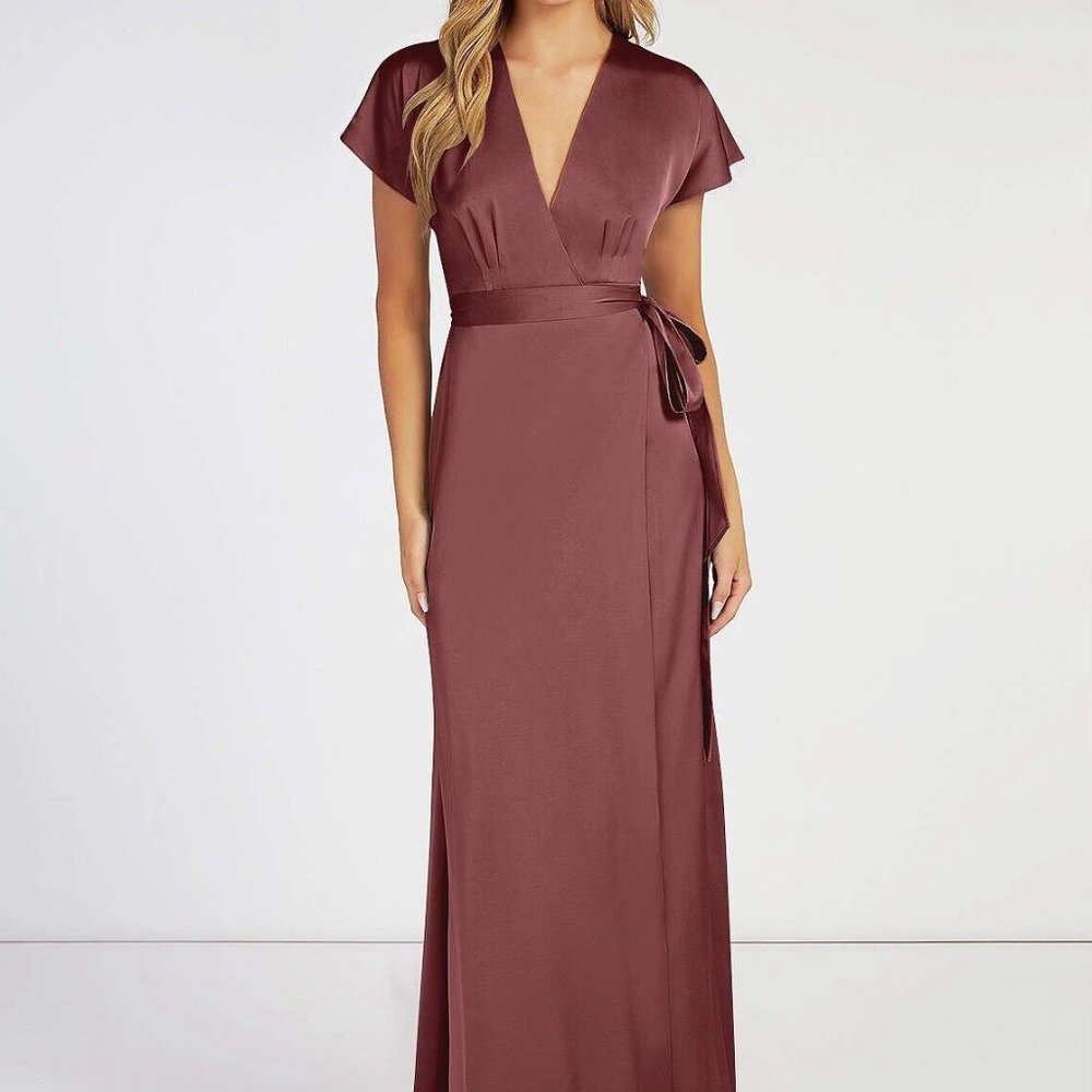 Women’s AZAZIE NICO Satin A-Line V-Neck‎ Stretch Satin Floor-Length Dress Acai 4